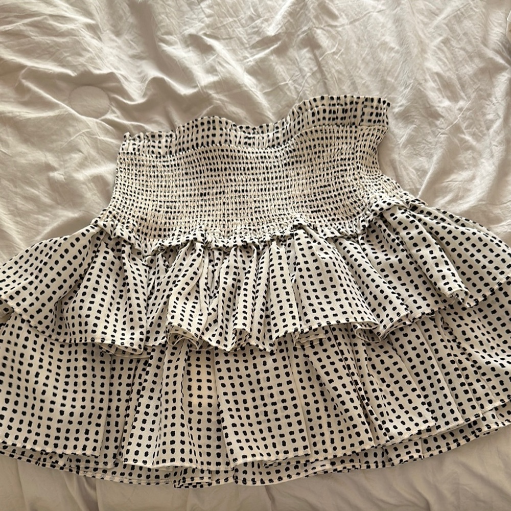 Black and White Bubble Mini Skirt with Smocked Waist